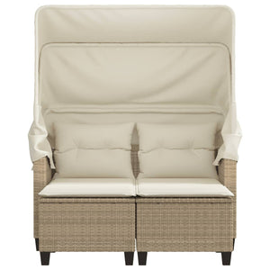 vidaXL Patio Sofa 2-Seater with Canopy and Stools Beige Poly Rattan-6