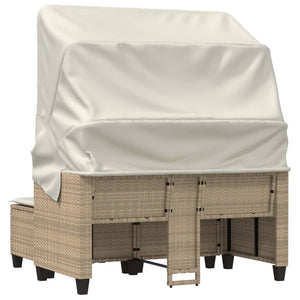 vidaXL Patio Sofa 2-Seater with Canopy and Stools Beige Poly Rattan-8