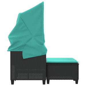 vidaXL Patio Sofa 2-Seater with Canopy and Stools Black Poly Rattan-2