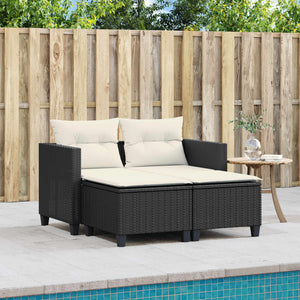 vidaXL Patio Sofa 2-Seater with Stools Black Poly Rattan-2