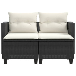 vidaXL Patio Sofa 2-Seater with Stools Black Poly Rattan-4