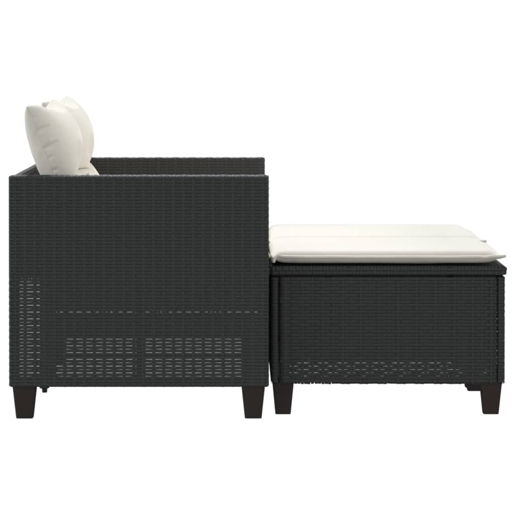 vidaXL Patio Sofa 2-Seater with Stools Black Poly Rattan-5