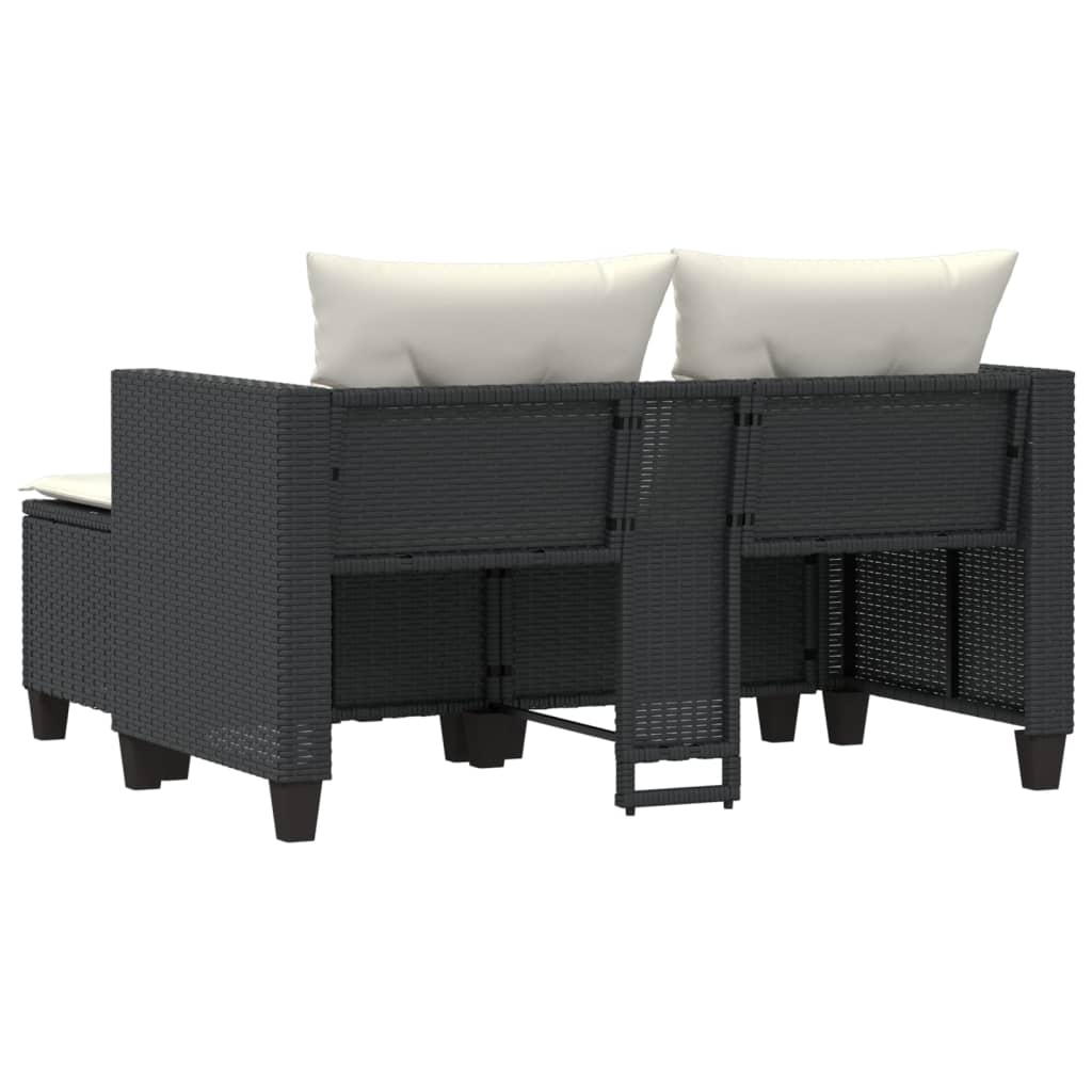 vidaXL Patio Sofa 2-Seater with Stools Black Poly Rattan-6