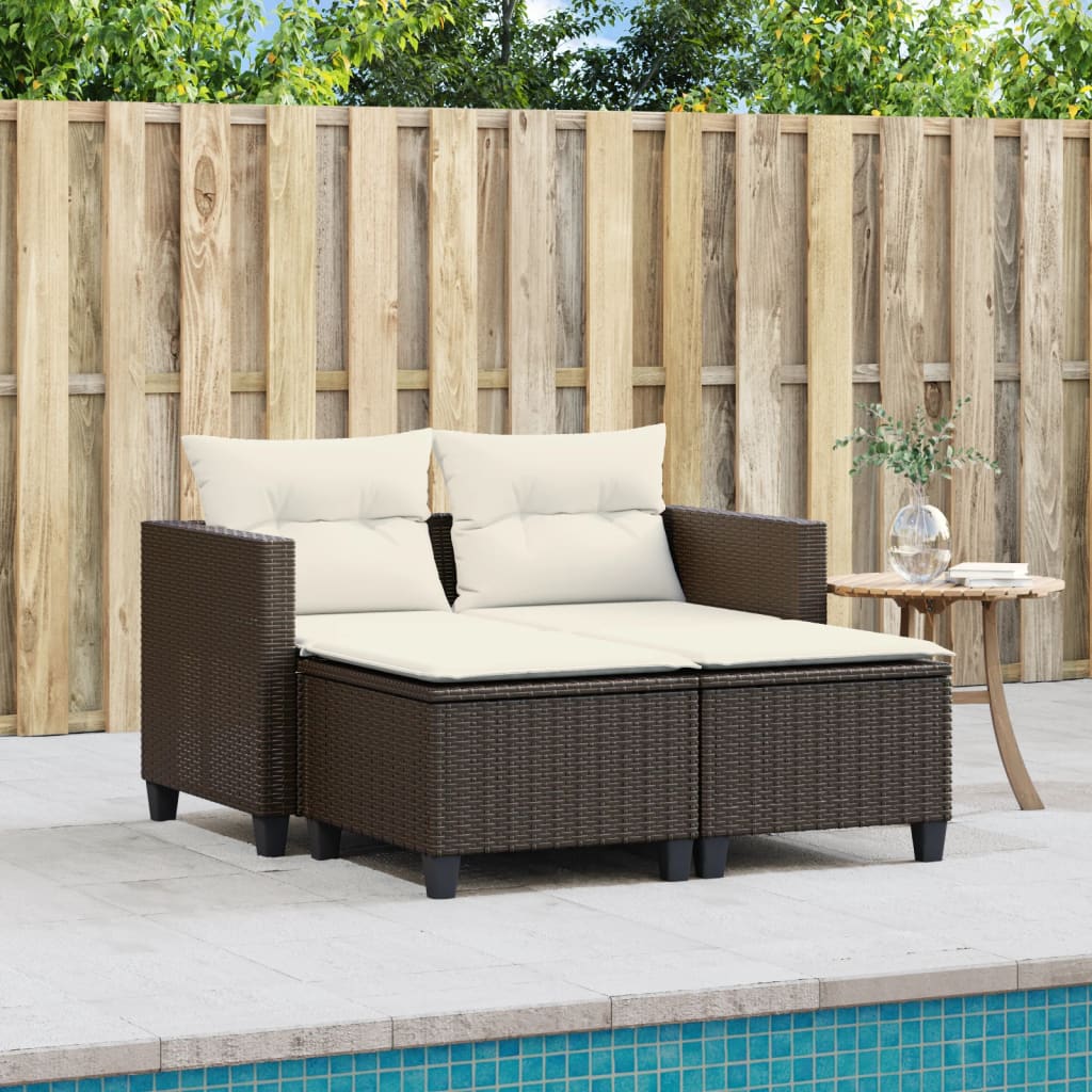 vidaXL Patio Sofa 2-Seater with Stools Brown Poly Rattan-2