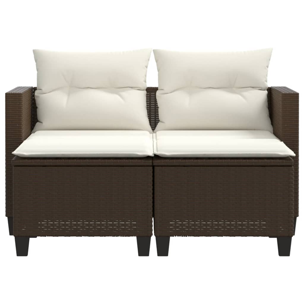 vidaXL Patio Sofa 2-Seater with Stools Brown Poly Rattan-4