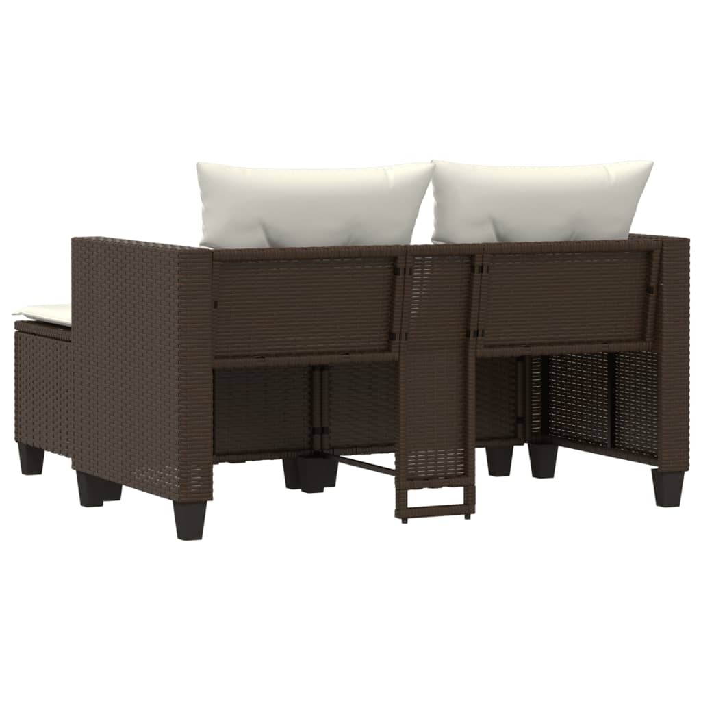 vidaXL Patio Sofa 2-Seater with Stools Brown Poly Rattan-6