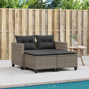 vidaXL Patio Sofa 2-Seater with Stools Gray Poly Rattan-2