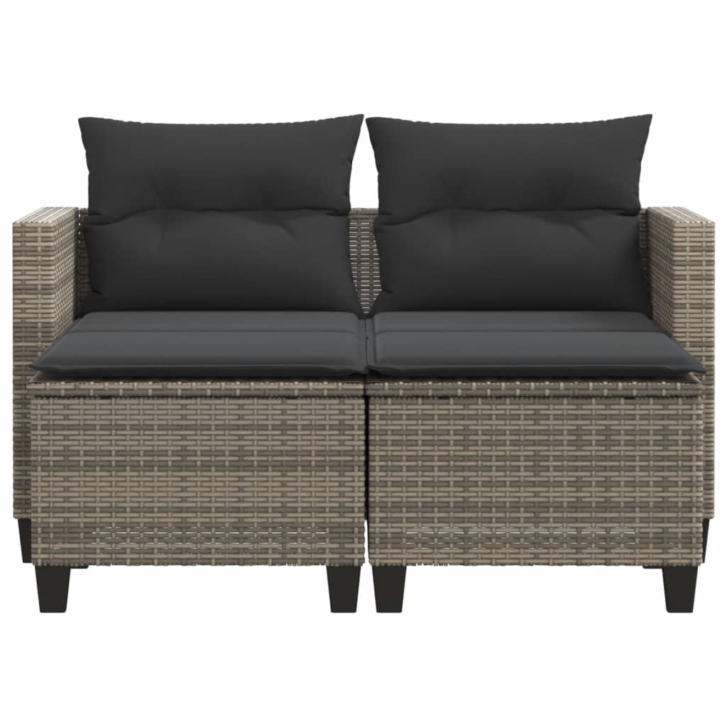 vidaXL Patio Sofa 2-Seater with Stools Gray Poly Rattan-4