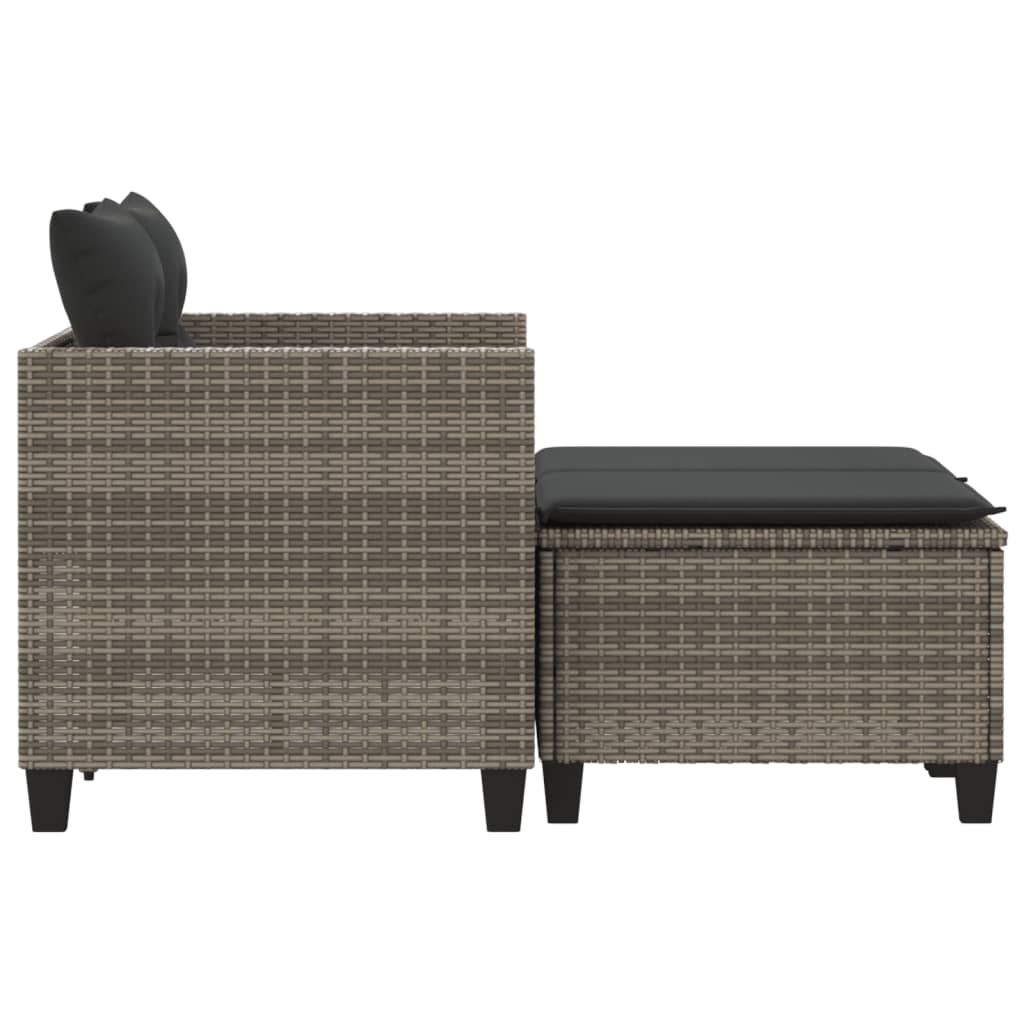 vidaXL Patio Sofa 2-Seater with Stools Gray Poly Rattan-5