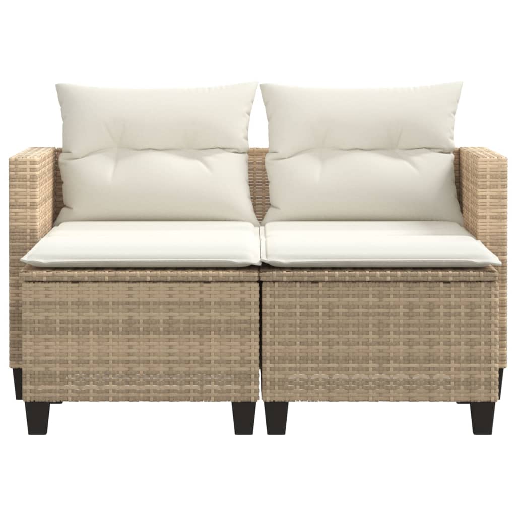 vidaXL Patio Sofa 2-Seater with Stools Beige Poly Rattan-4