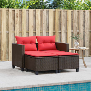 vidaXL Patio Sofa 2-Seater with Stools Brown Poly Rattan-1