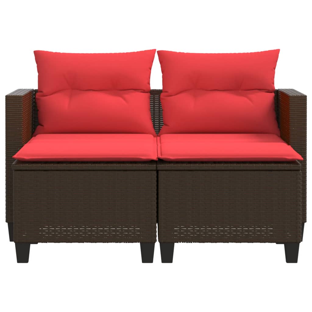 vidaXL Patio Sofa 2-Seater with Stools Brown Poly Rattan-2