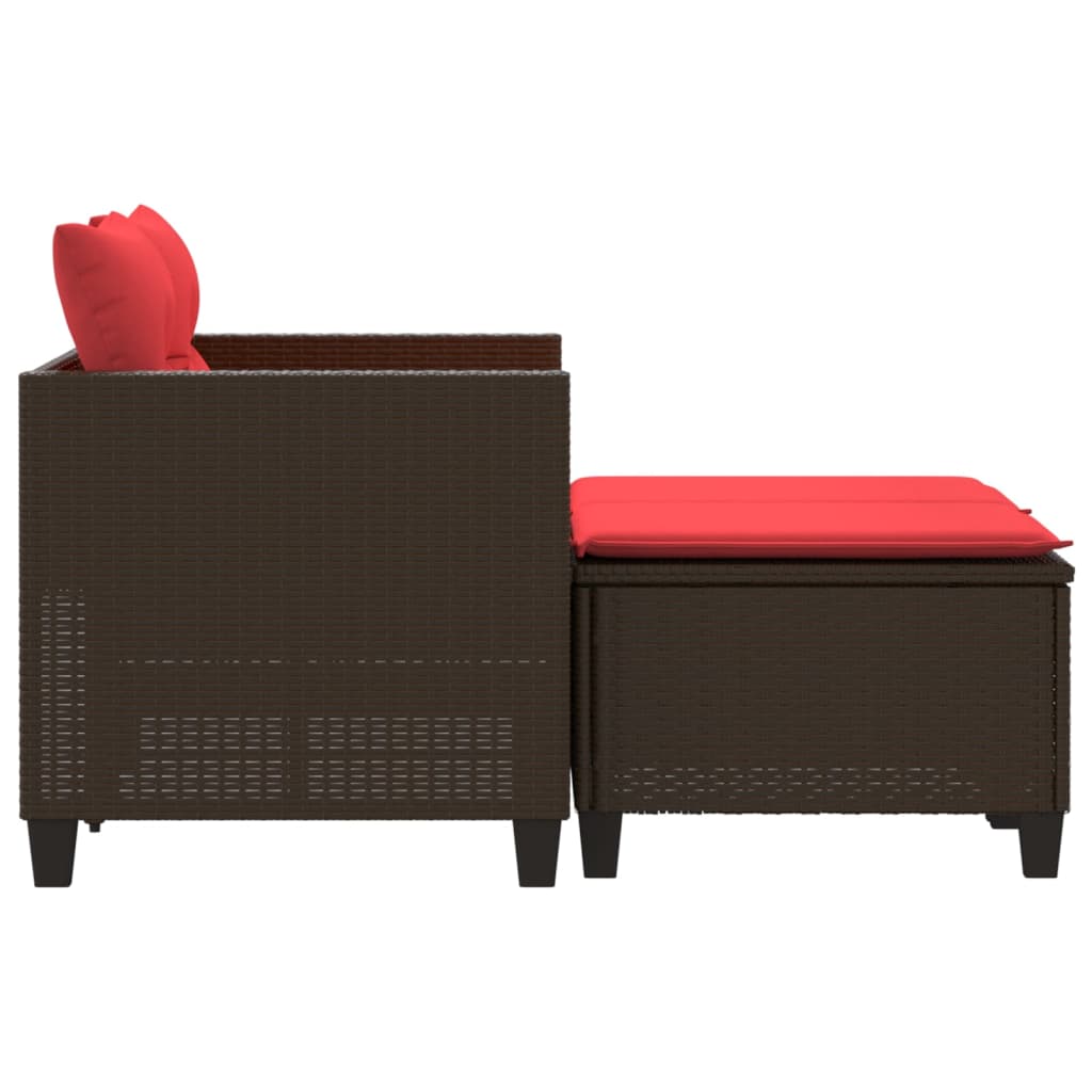 vidaXL Patio Sofa 2-Seater with Stools Brown Poly Rattan-3