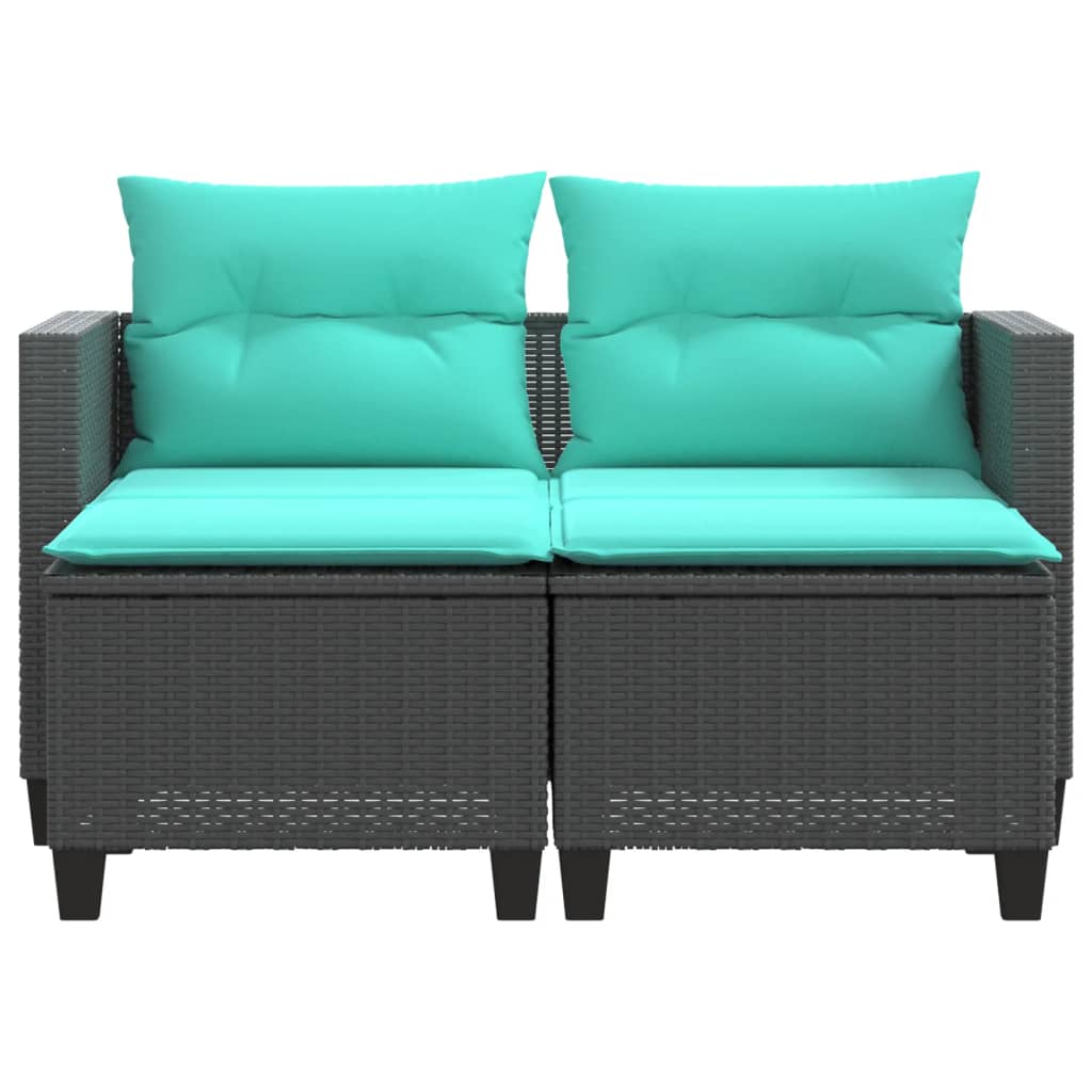 vidaXL Patio Sofa 2-Seater with Stools Black Poly Rattan-2