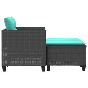 vidaXL Patio Sofa 2-Seater with Stools Black Poly Rattan-3