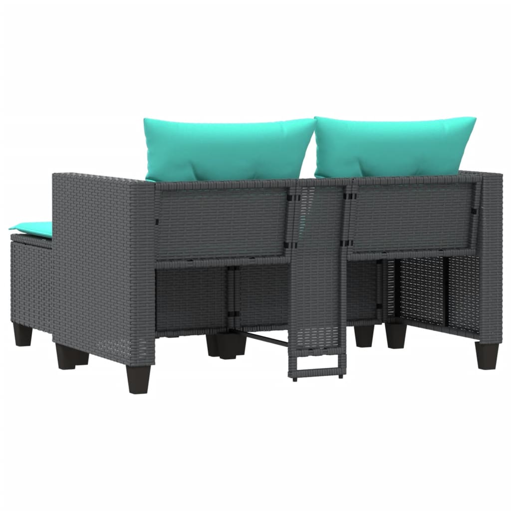 vidaXL Patio Sofa 2-Seater with Stools Black Poly Rattan-4