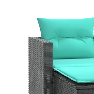 vidaXL Patio Sofa 2-Seater with Stools Black Poly Rattan-5