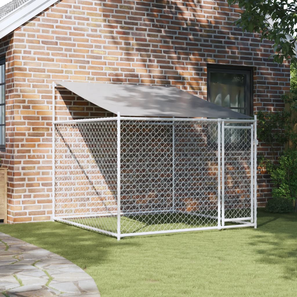 vidaXL Dog Cage with Roof and Door Gray 6.6'x6.6'x6.6' Galvanized Steel-1