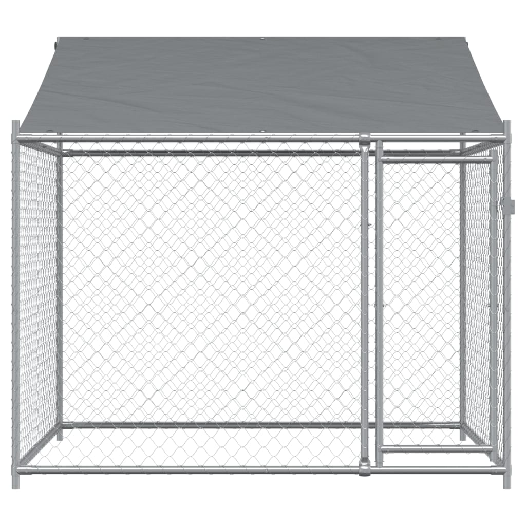 vidaXL Dog Cage with Roof and Door Gray 6.6'x6.6'x6.6' Galvanized Steel-2