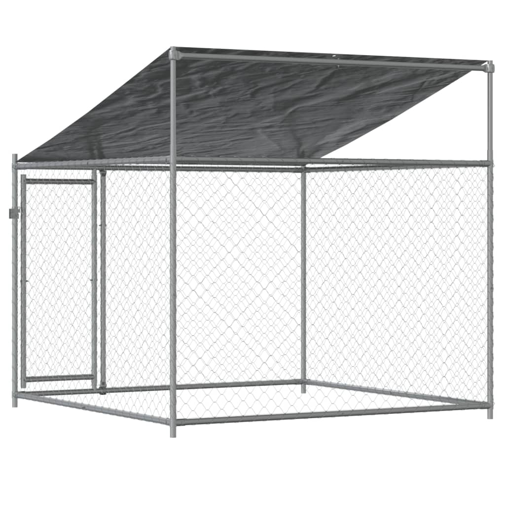 vidaXL Dog Cage with Roof and Door Gray 6.6'x6.6'x6.6' Galvanized Steel-4