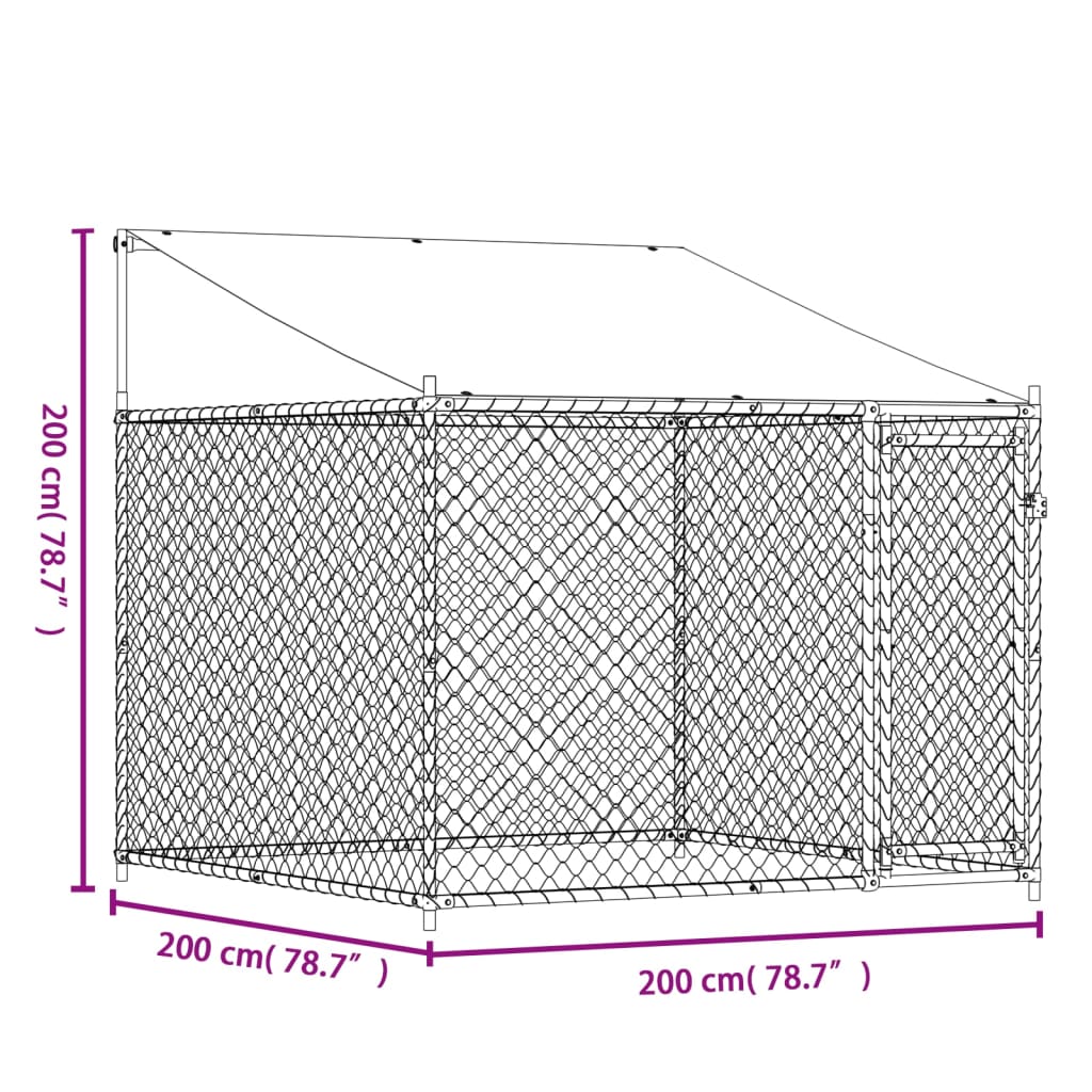 vidaXL Dog Cage with Roof and Door Gray 6.6'x6.6'x6.6' Galvanized Steel-6