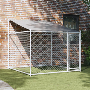 vidaXL Dog Cage with Roof and Door Gray 6.6'x6.6'x6.6' Galvanized Steel-0