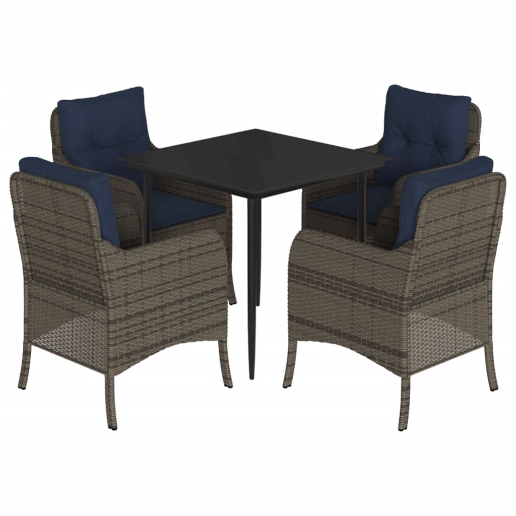 vidaXL 5 Piece Patio Dining Set with Cushions Gray Poly Rattan-3