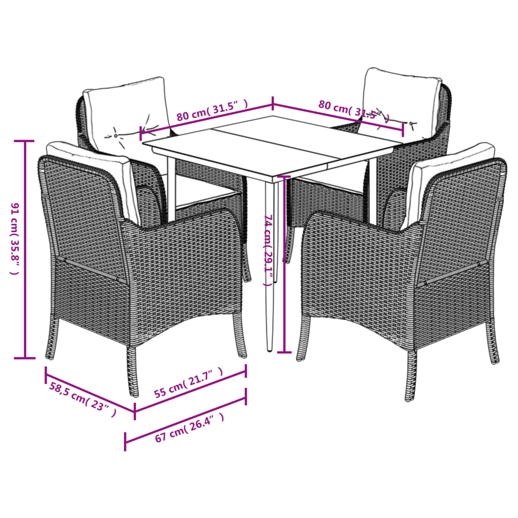 vidaXL 5 Piece Patio Dining Set with Cushions Gray Poly Rattan-46