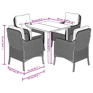 vidaXL 5 Piece Patio Dining Set with Cushions Gray Poly Rattan-46