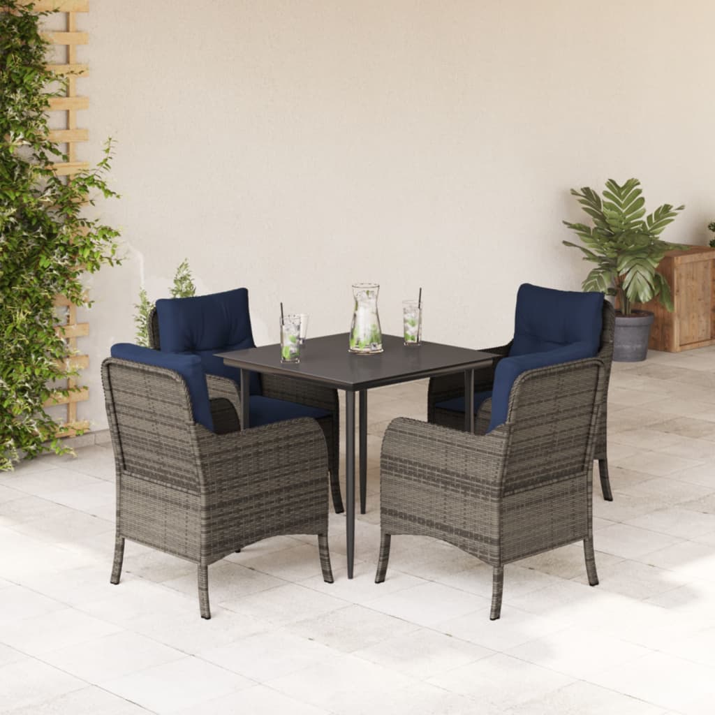 vidaXL 5 Piece Patio Dining Set with Cushions Gray Poly Rattan-11