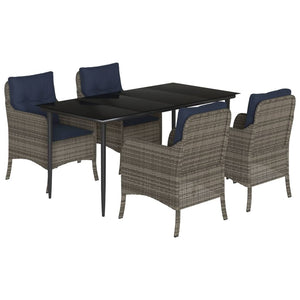 vidaXL 5 Piece Patio Dining Set with Cushions Gray Poly Rattan-69