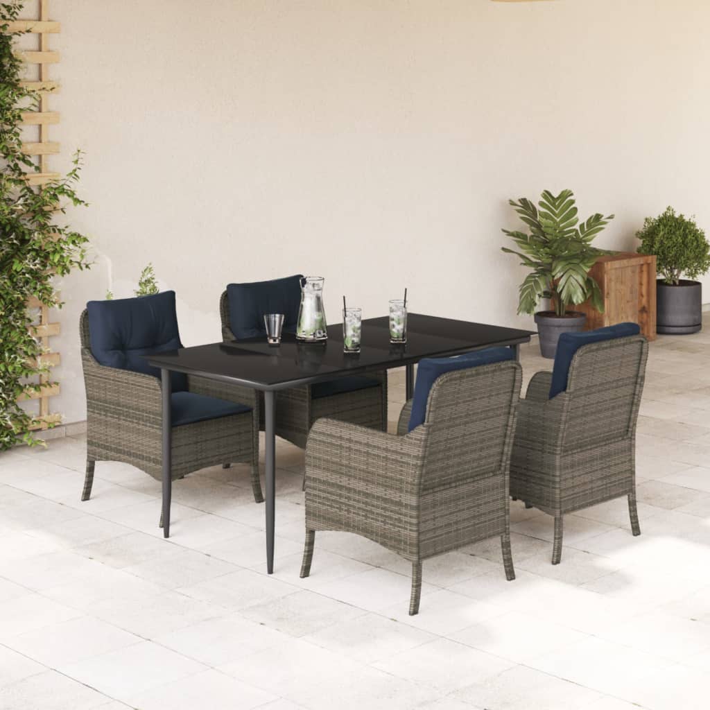 vidaXL 5 Piece Patio Dining Set with Cushions Gray Poly Rattan-0