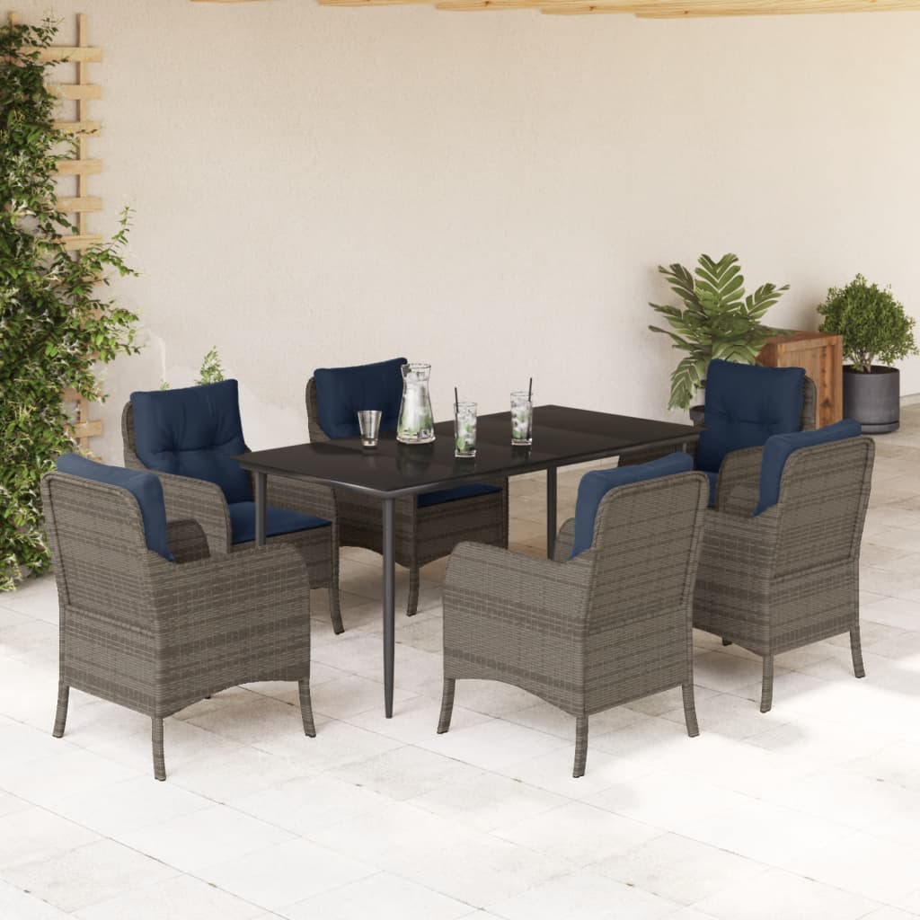 vidaXL 5 Piece Patio Dining Set with Cushions Gray Poly Rattan-27