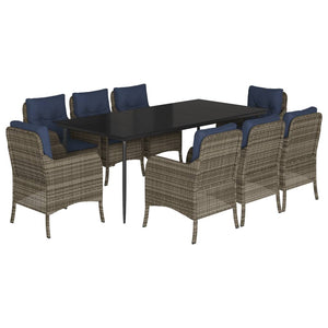 vidaXL 5 Piece Patio Dining Set with Cushions Gray Poly Rattan-43