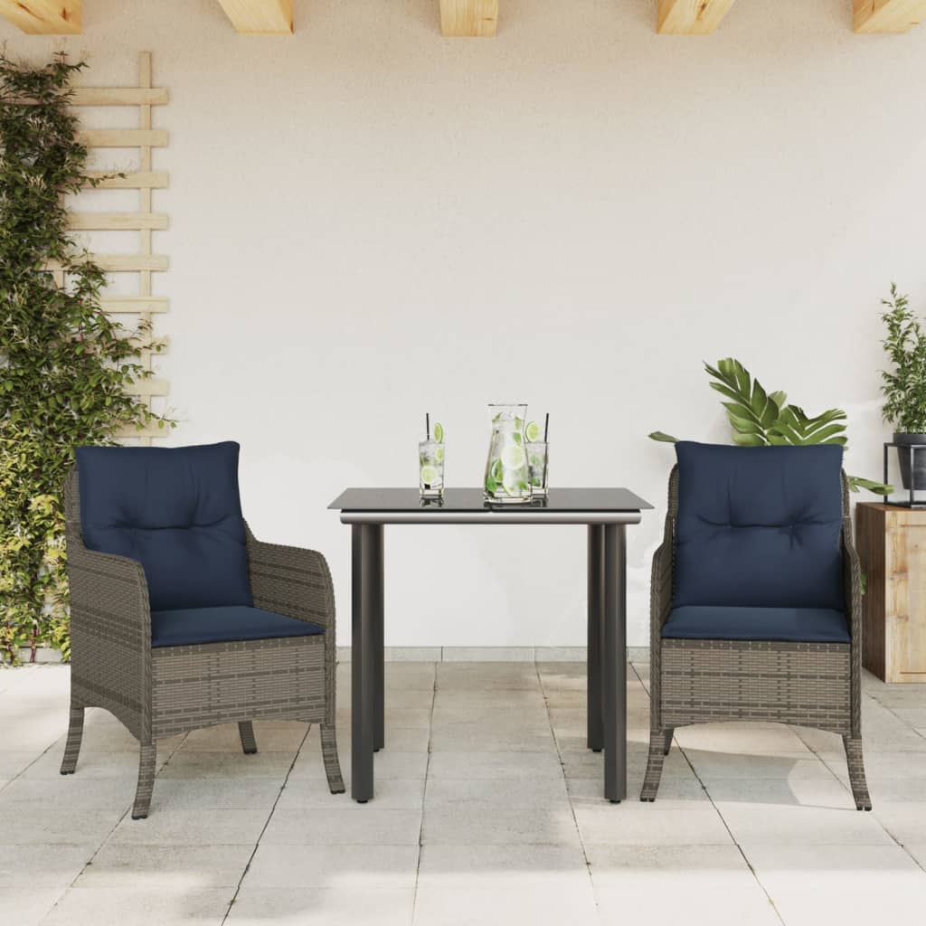 vidaXL 5 Piece Patio Dining Set with Cushions Gray Poly Rattan-47