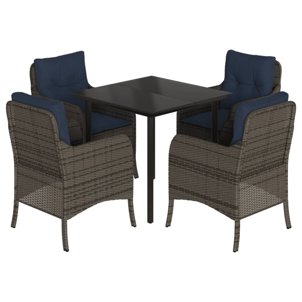 vidaXL 5 Piece Patio Dining Set with Cushions Gray Poly Rattan-60