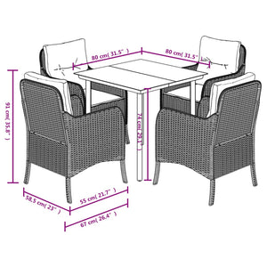 vidaXL 5 Piece Patio Dining Set with Cushions Gray Poly Rattan-42