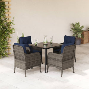 vidaXL 5 Piece Patio Dining Set with Cushions Gray Poly Rattan-67