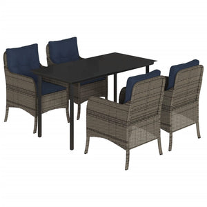 vidaXL 5 Piece Patio Dining Set with Cushions Gray Poly Rattan-38