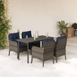 vidaXL 5 Piece Patio Dining Set with Cushions Gray Poly Rattan-45