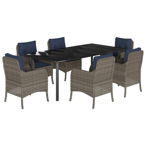 vidaXL 5 Piece Patio Dining Set with Cushions Gray Poly Rattan-23