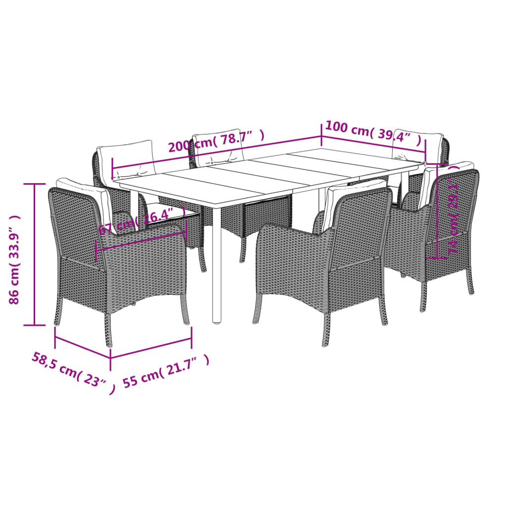 vidaXL 5 Piece Patio Dining Set with Cushions Gray Poly Rattan-37