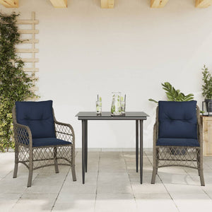 vidaXL 3 Piece Bistro Set with Cushions Gray Poly Rattan-66