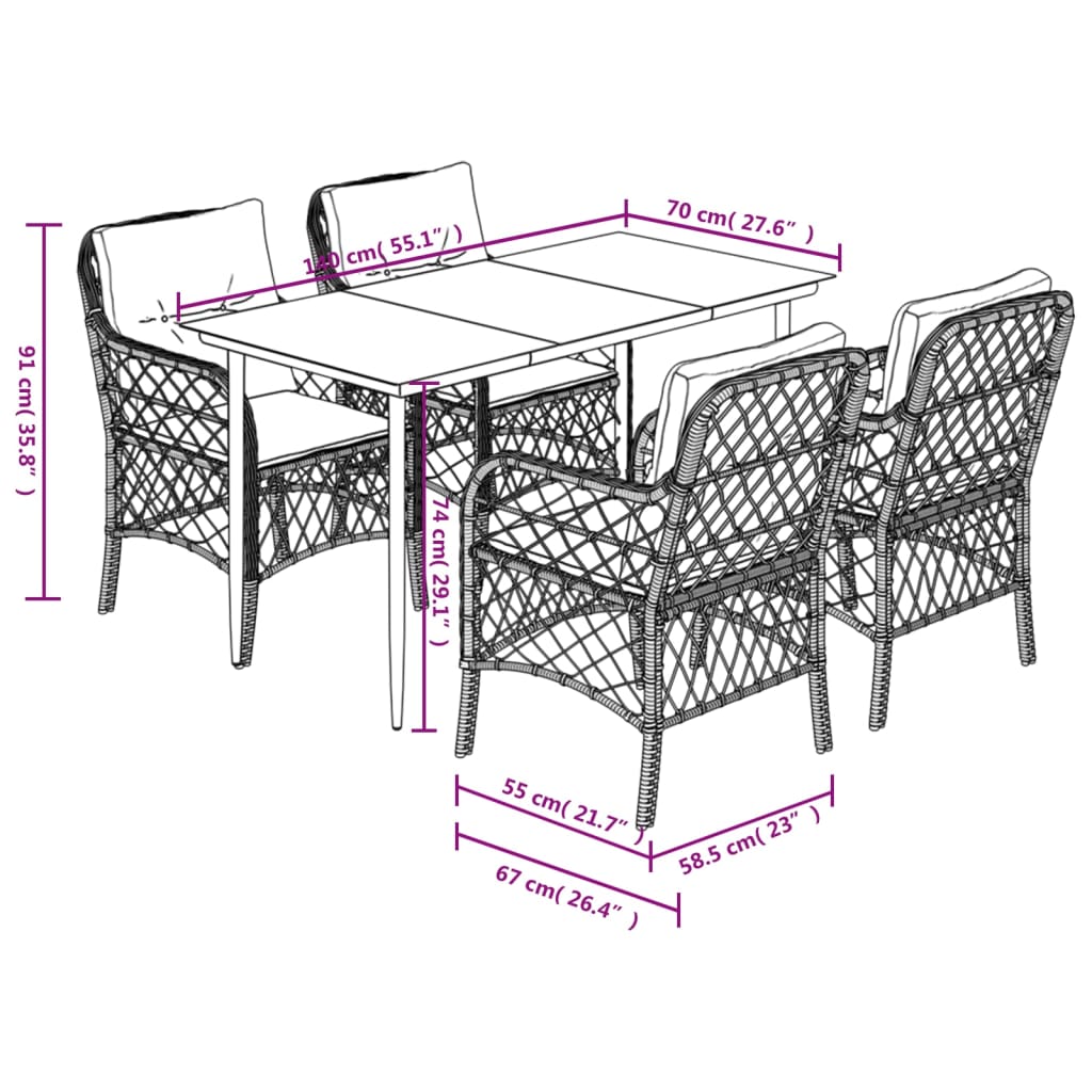 vidaXL 3 Piece Bistro Set with Cushions Gray Poly Rattan-43