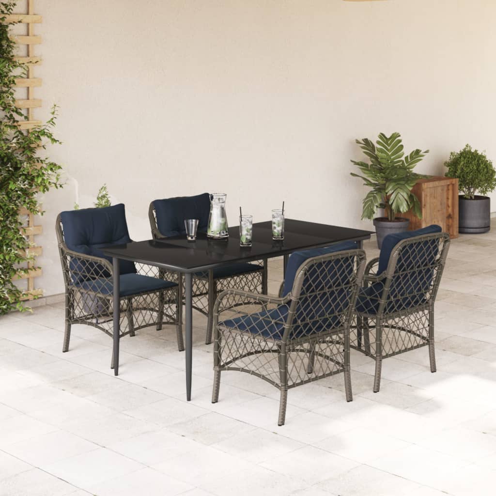 vidaXL 3 Piece Bistro Set with Cushions Gray Poly Rattan-12