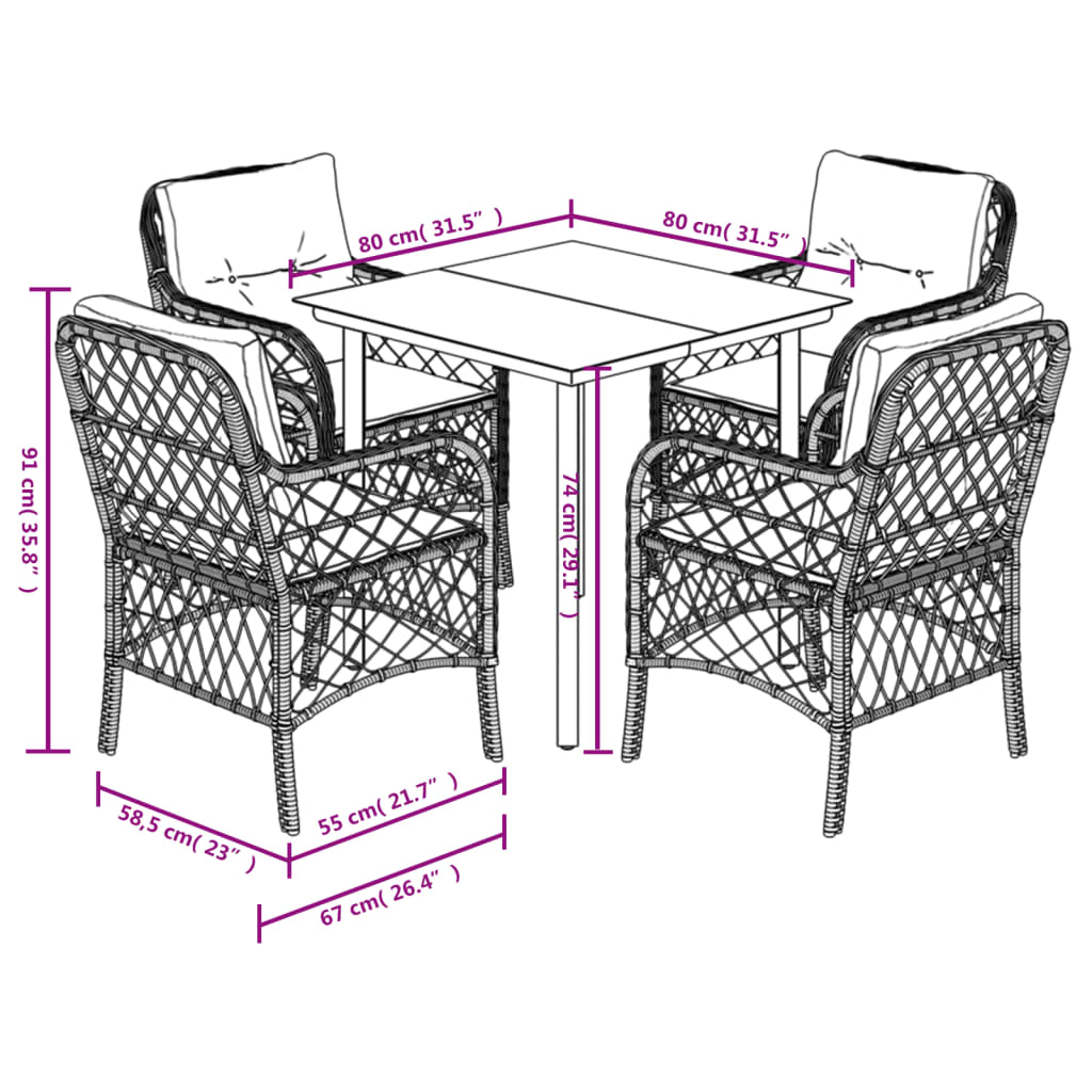 vidaXL 3 Piece Bistro Set with Cushions Gray Poly Rattan-48