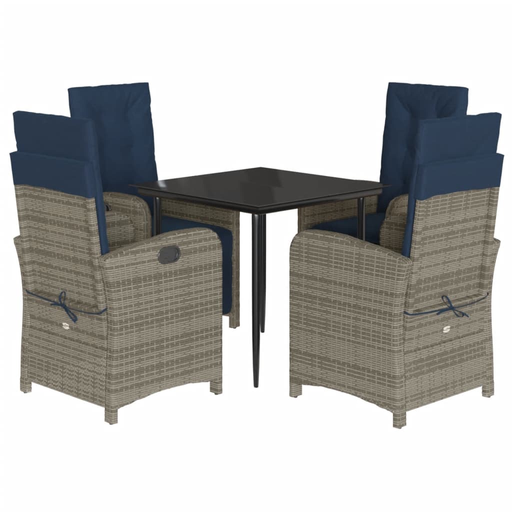 vidaXL 3 Piece Bistro Set with Cushions Gray Poly Rattan-54