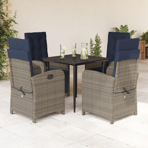 vidaXL 3 Piece Bistro Set with Cushions Gray Poly Rattan-61