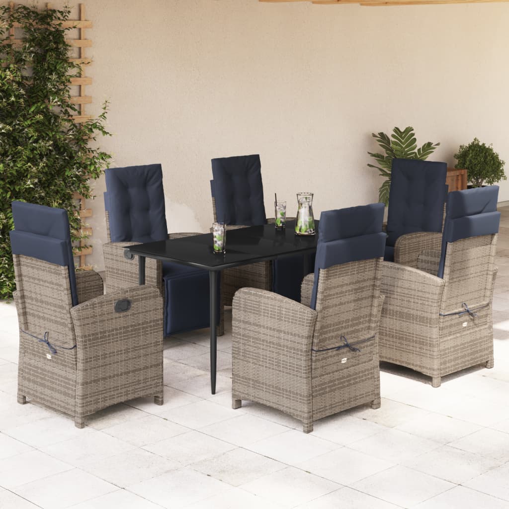 vidaXL 3 Piece Bistro Set with Cushions Gray Poly Rattan-38