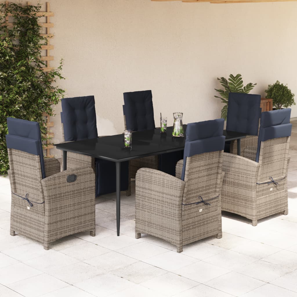 vidaXL 3 Piece Bistro Set with Cushions Gray Poly Rattan-13